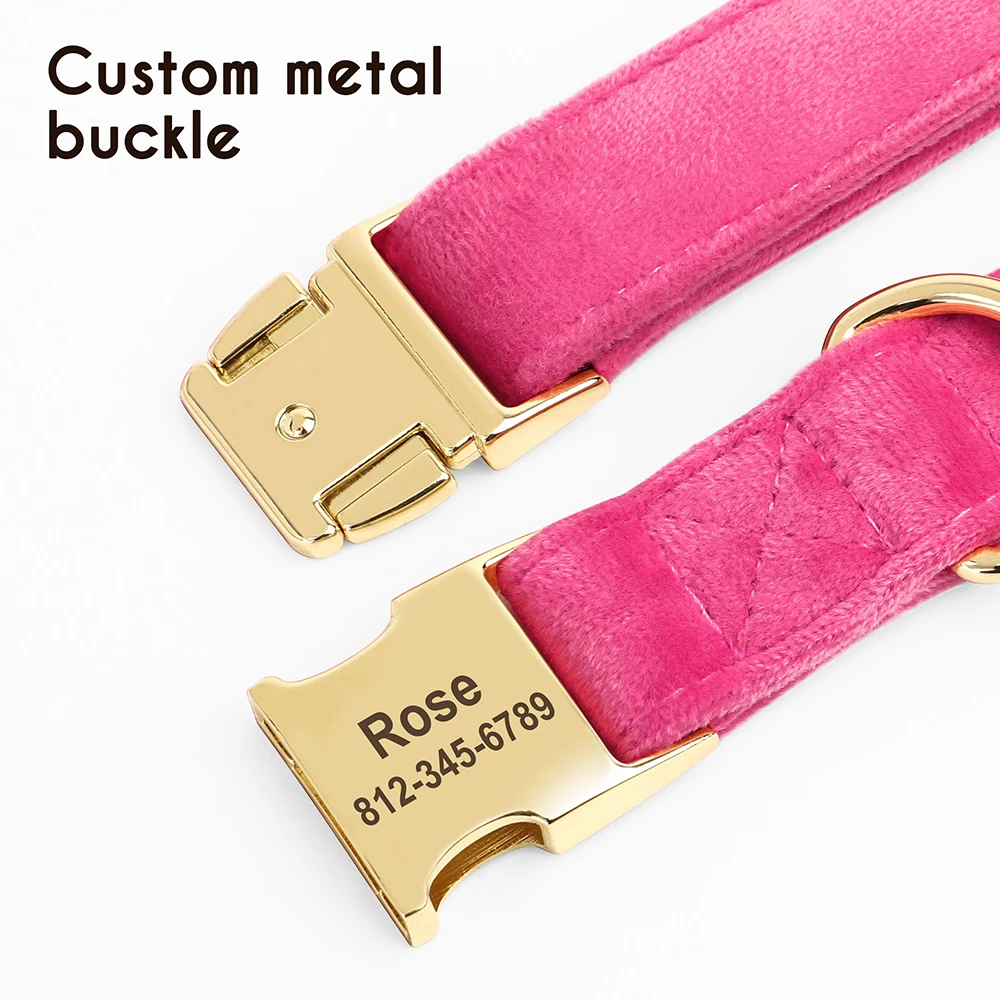 Personalisiertes Samt-Hundehalsband, superweiche Hunde-ID-Schnallenhalsbänder, gravierte Namens-Haustier-Halskette, verstellbar für kleine, mittelgroße und große Hunde – Detail 3