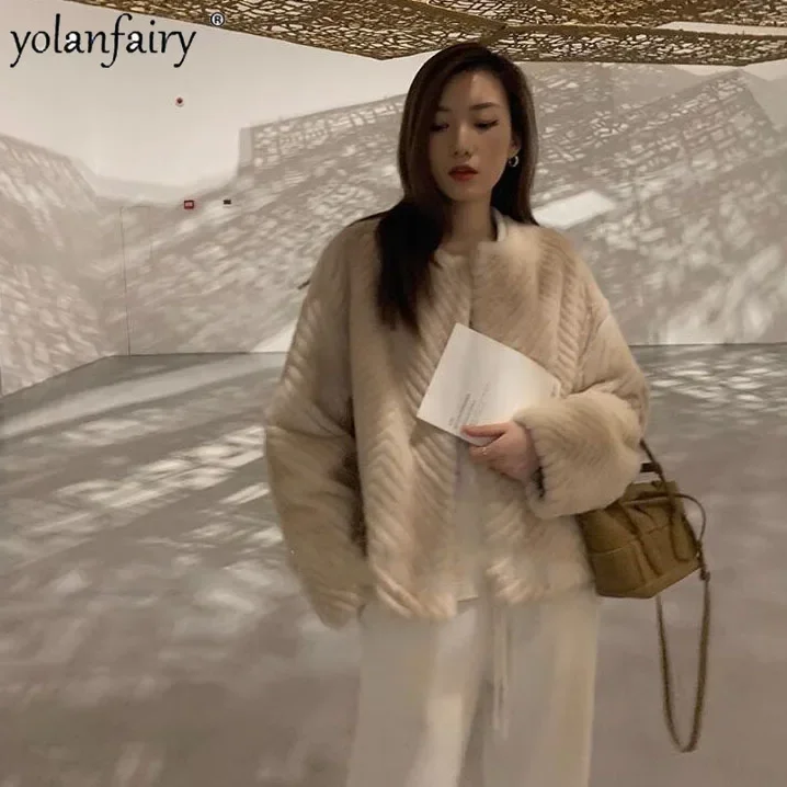 Mink Fur Coat Women's Imitation Mink Coat Round Neck Short Faux Fur Clothing Female Fall Winter New in Outwears Casaco Feminino