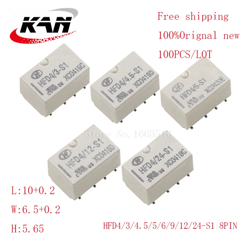 

Free shipping 100pcs relay HFD4/3-S1 HFD4/4.5-S1 HFD4/5-S1 HFD4/12-S1 HFD4/24-S1 3VDC 4.5VDC 5VDC12VDC 24VDC 8PIN Original New
