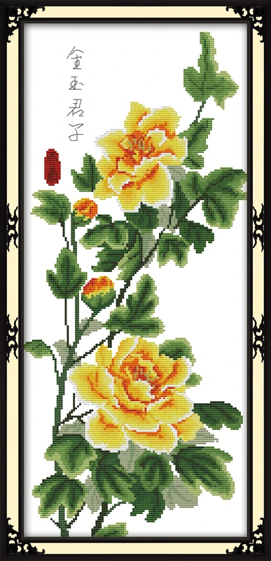 

Cross-stitch Complete Set Golden Flowers Kit Stamped Printed Counted Unprinted Cloth DMC Needlework Home Decor