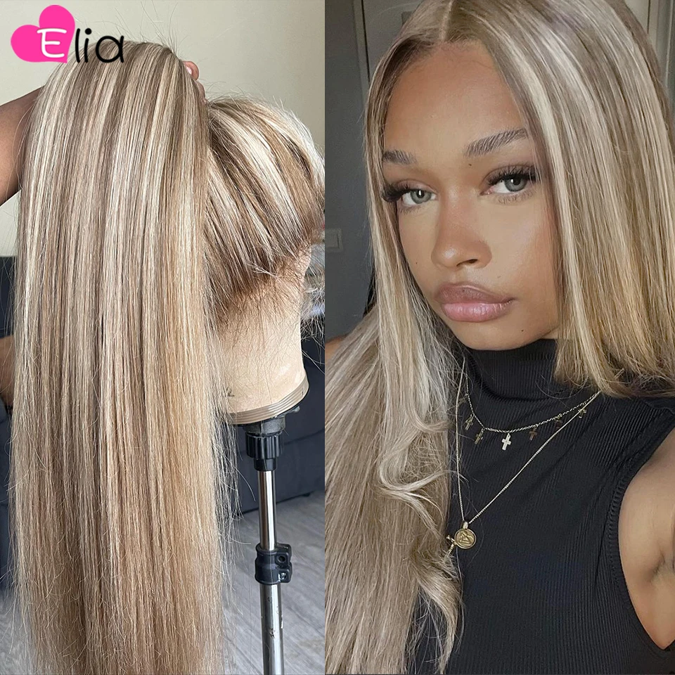 13x4 13x6 Brown Roots Highlight Wigs for Women Transparent Lace Front Wig Human Hair Preplucked Highlight 613 Lace Frontal Wig