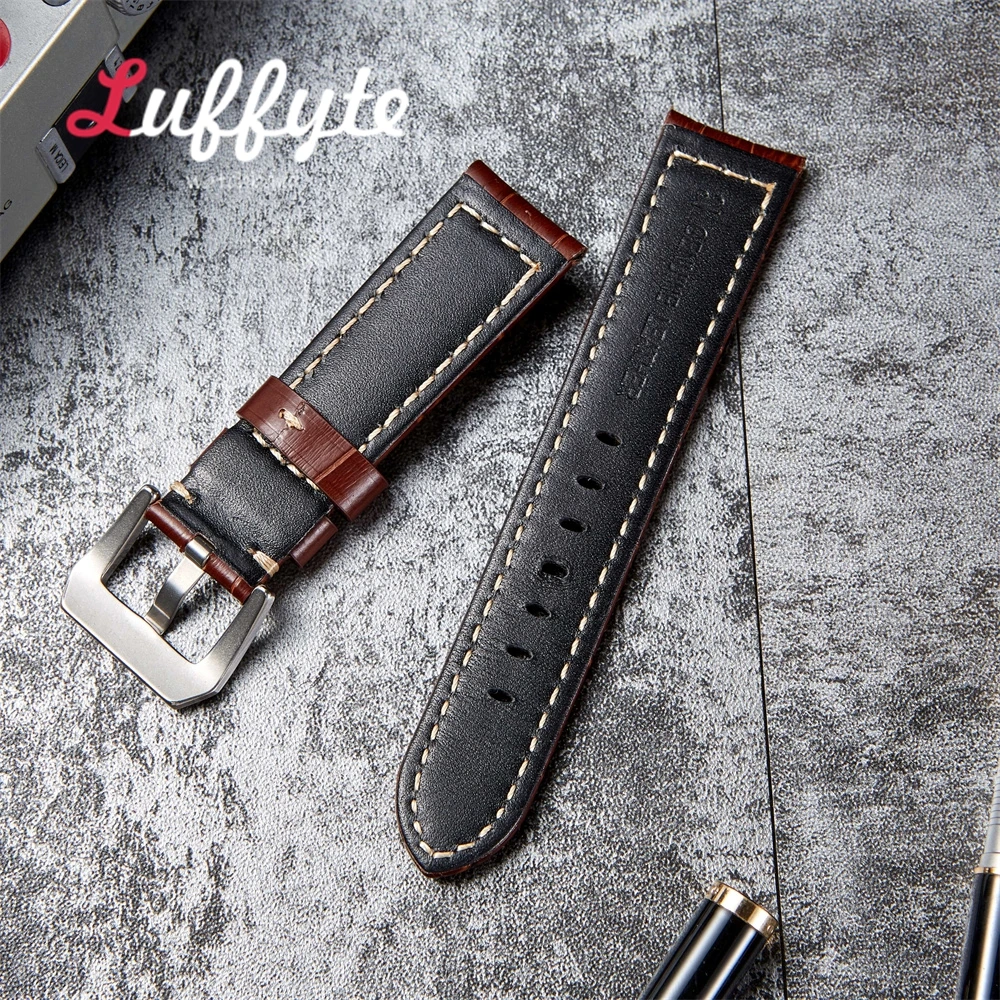 ธุรกิจVINTAGEของแท้หนัง 20 มม.22 มม.24 มม.26 มม.สีดําสีน้ําตาลผู้ชายสายคล้องอุปกรณ์เสริมสายรัดข้อมือ