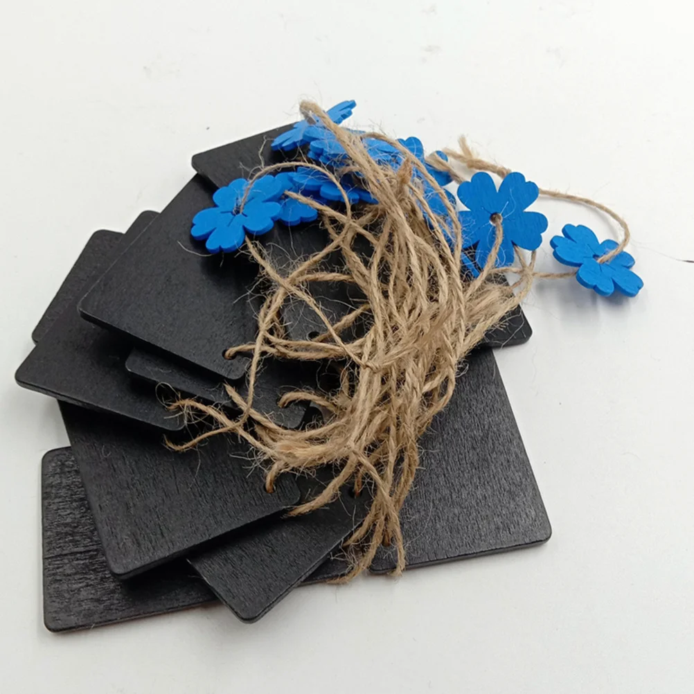 

10Pcs Wooden Hanging Sign Small Blackboard for Door Garden Decor DIY Craft Plaque with Rope Blue Flower Pattern
