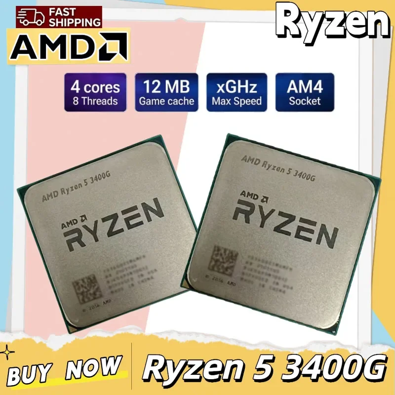 Процессор AMD Ryzen 5 3400G R5 3400G 3.7ГГц, четырехъядерный, восьмипоточный, 65Вт, YD3400C5M4MFH, сокет AM4, без упаков