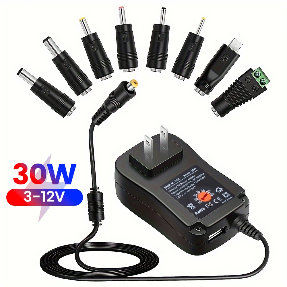 

30W Adjustable Adapter Power Supply Charger Multi Voltage 3V 4.5V 5V 6V 7.5V 9V 12V EU US Converter Adapter Plug With 8 adapter