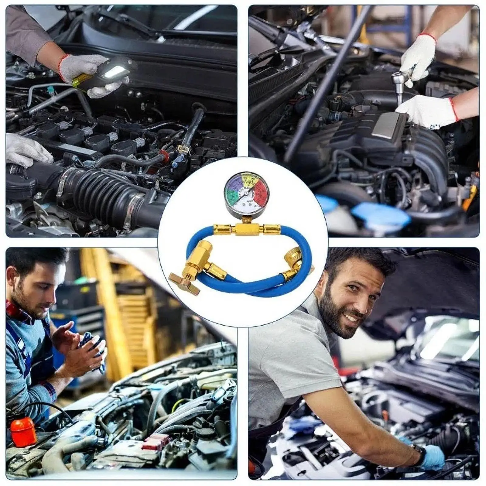 

Комплект для заправки кондиционера с манометром, прочным металлическим шлангом, синий, для заправки охлаждающей жидкости в автомобилях