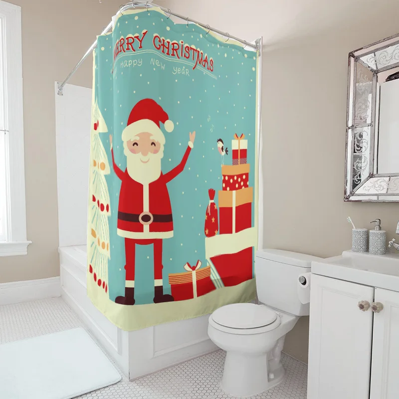 TU Tenda da doccia natalizia Decorazioni festive per le vacanze Set da bagno di buon Natale Sfondo in tessuto impermeabile