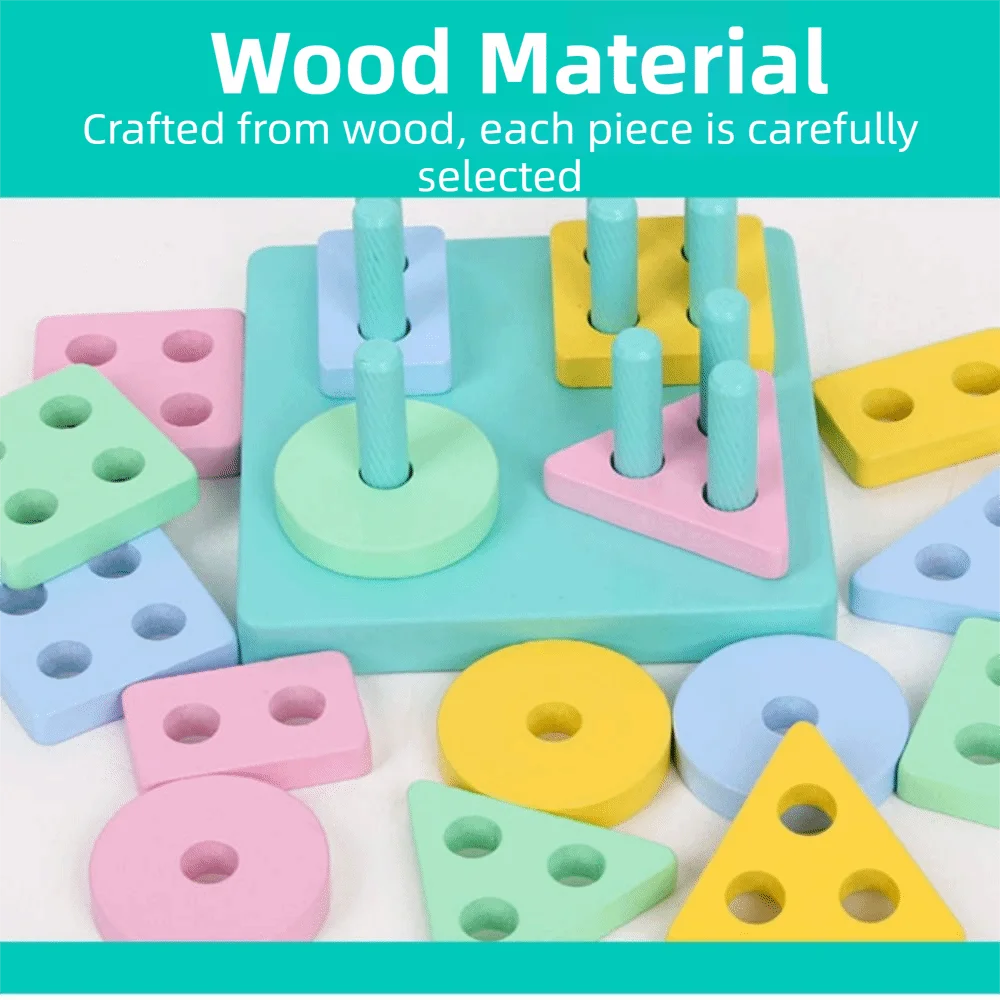 Colorful Sorting and Stacking Wooden Educational Recognition Color Matching Puzzle Shape Matching Preschool Learning