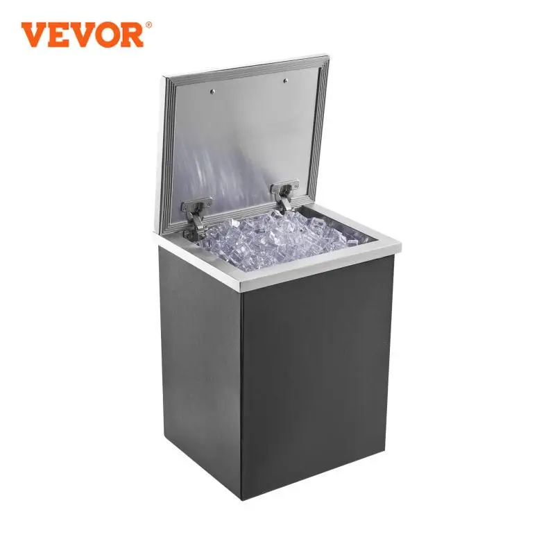 VEVOR Drop in Ice Chest Stainless Steel Ice Cooler Commercial Ice Bin with Hinged Cover Outdoor Kitchen Ice Bar