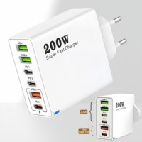 6 Ports USB C PD Charger 200W Quick Charge 3.0 Type C USB Phone Chargers Super Fast Charging Adapter For iPhone Samsung Xiaomi