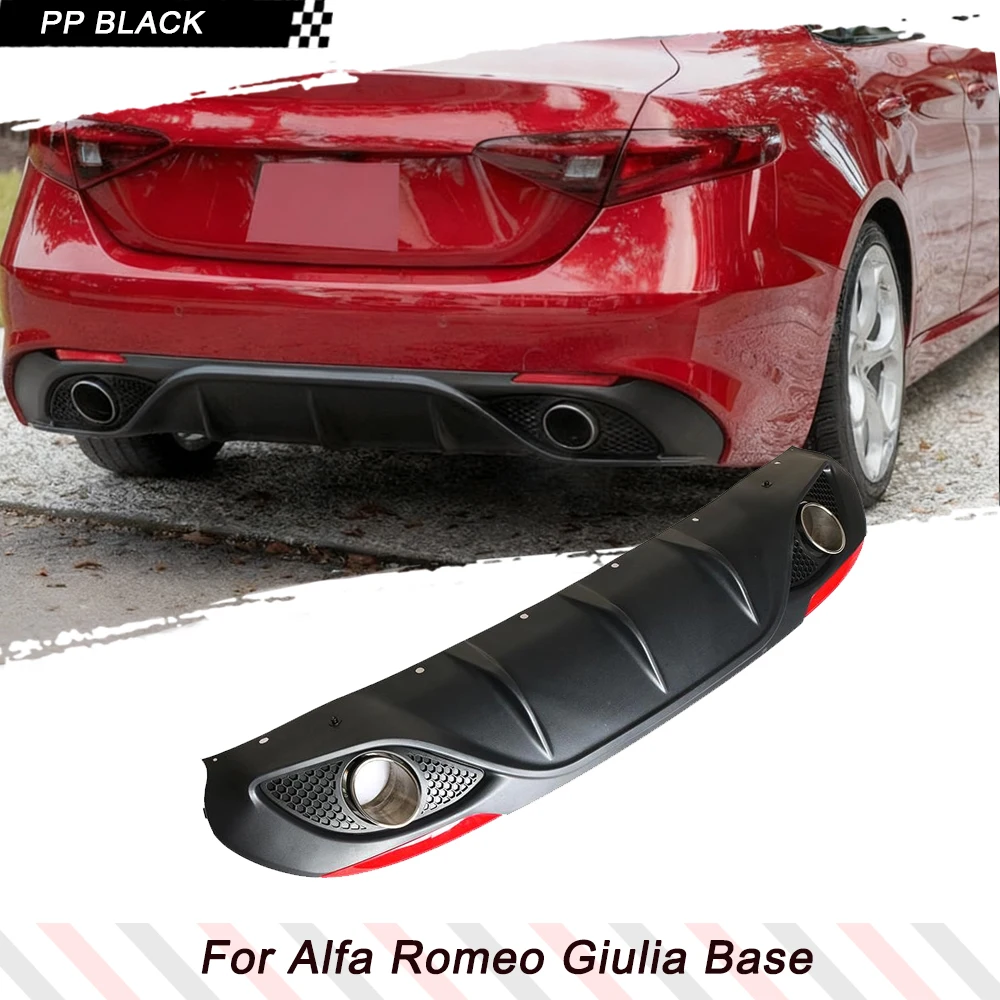 Matte Black Car Rear Bumper Lip Diffuser Spoiler With Exhaust Tips for Alfa Romeo Giulia Base 2017-2022 PP Rear Racing Body Kits