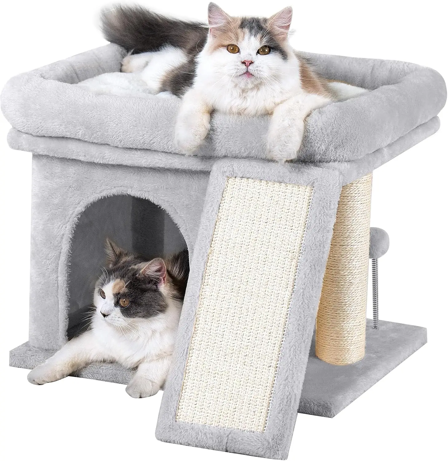 

14in Cat Tree Tower with 20×16.5in Perch Bed and Washable Top for Large Cats, Indoor Scratching Post, Light Gray