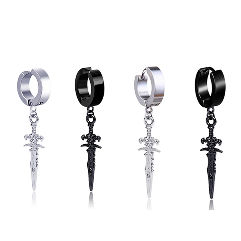 1 Pairs Edelstahl Schmerzlos Ohr Clip Ohrringe für Männer Frauen Punk Schwert Kreuz Schwarz Nicht Piercing Fake Ohrringe Schmuck geschenke