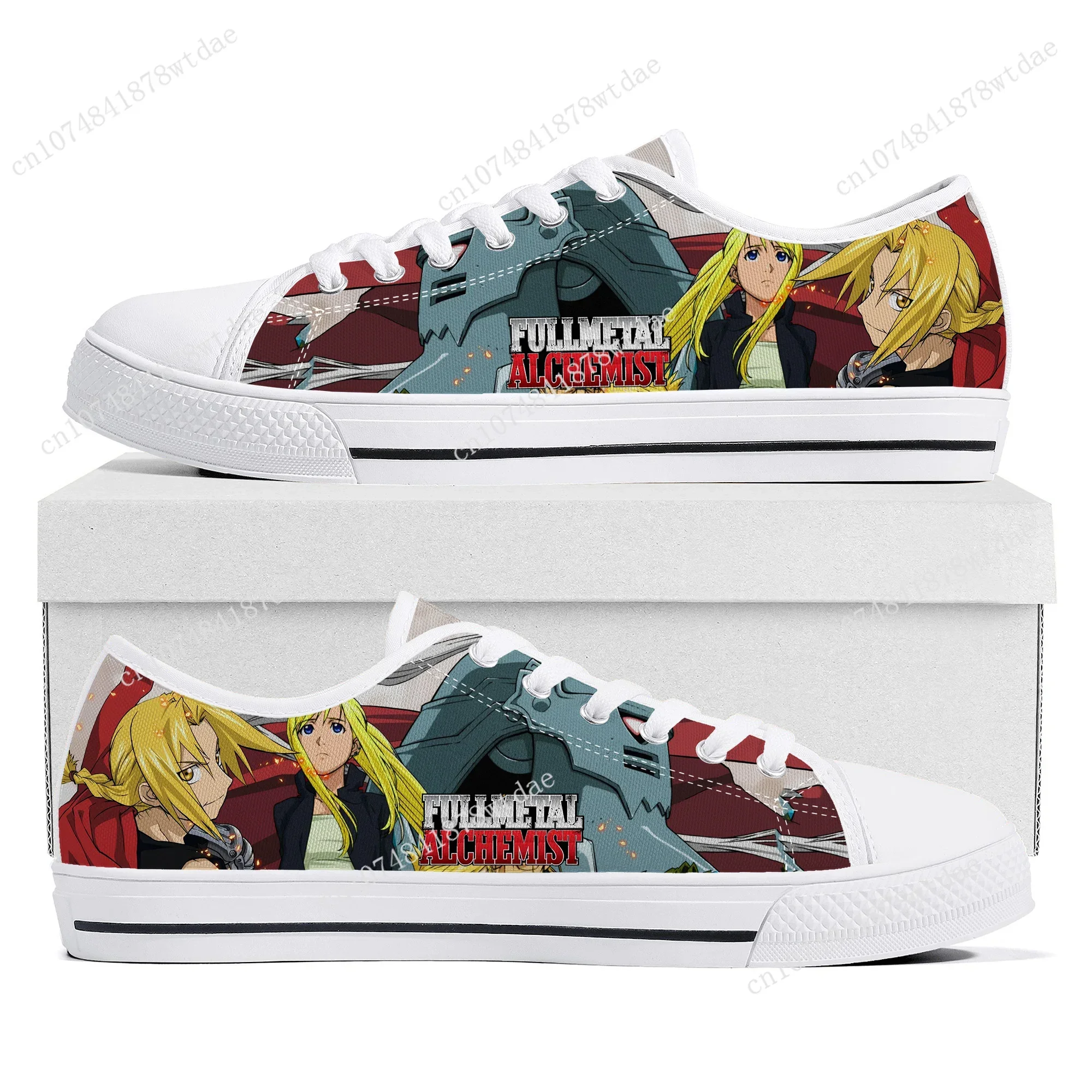 Fullmetal Alchemist Low Top Sneakers Womens Men Teenager Edward Elric High Quality Canvas Sneaker Couple Manga Custom Made Shoes