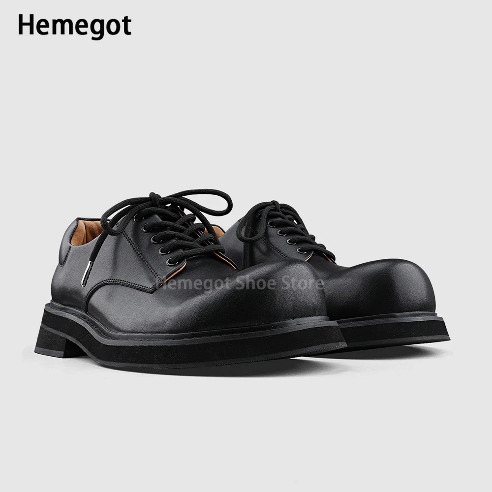 Black Big Toe Derby Shoes Lace-Up Thick Sole Commuter Leather Casual Shoes for Men Brand Designer New In Top Quality Males Shoes