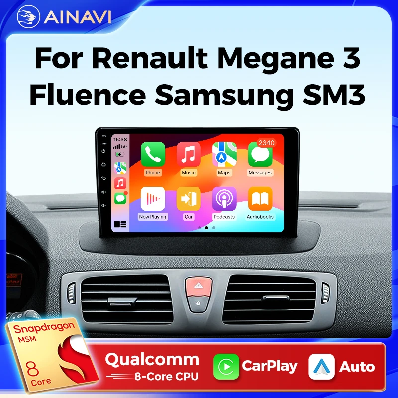 Ainavi Multimedia Player For Renault Megane 3 Fluence Samsung SM3 Wireless Carplay Android Auto Radio Car Radio 4G Wifi GPS DSP