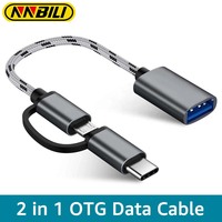 2 in 1 OTG Adapter Cable Nylon Braid USB 3.0 to Micro USB Type C Data Sync Adapter for Huawei for MacBook USB C Phone Disk OTG