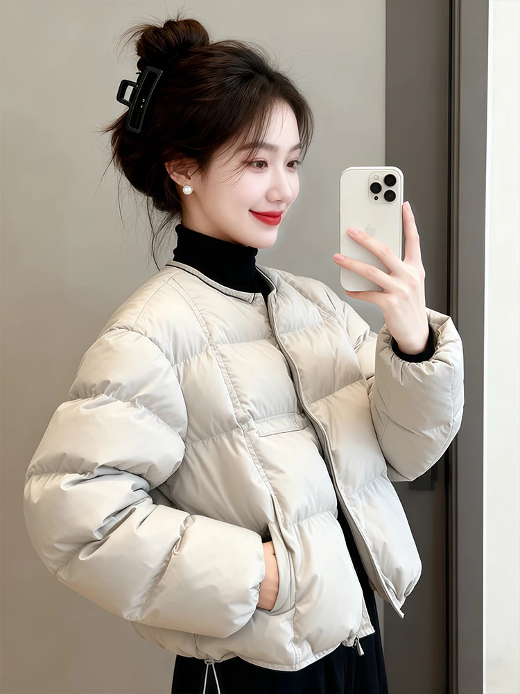 

Утепленная хлопковая куртка для женщин с круглым вырезом, зимнее пальто в корейском стиле, свободный крой, на молнии, универсальная модель.