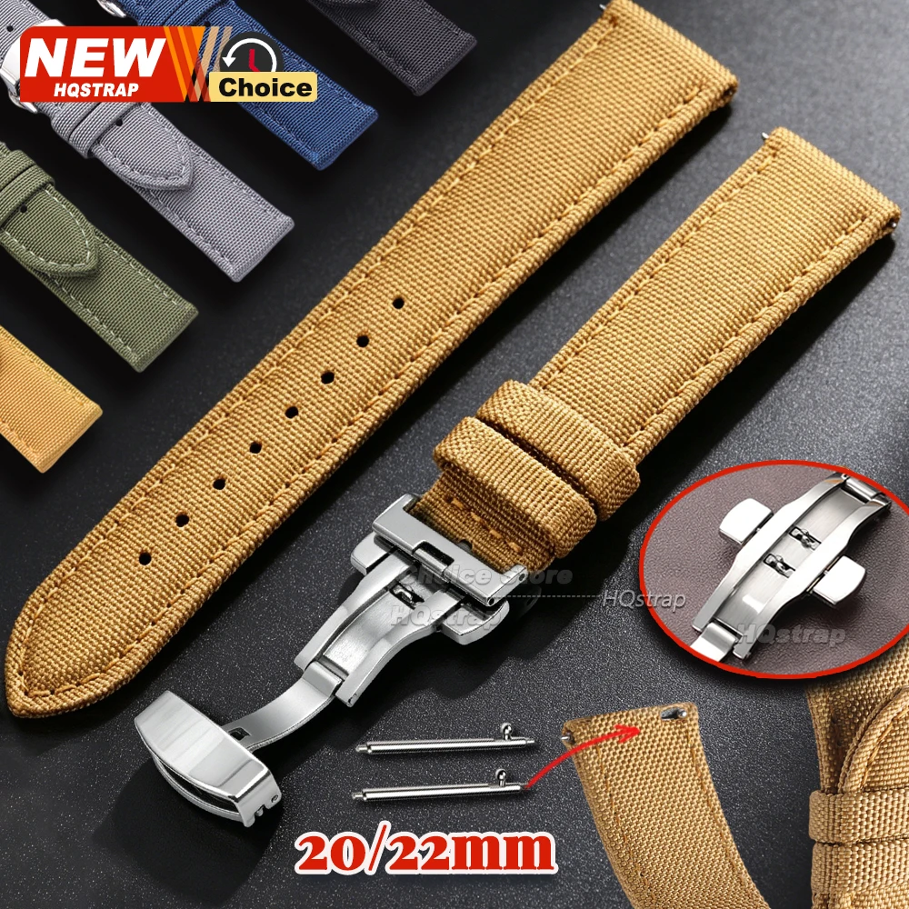 New butterfly clasp Sailcloth Watch Strap 20mm 22mm Two-Sided Nylon Band Quick Release for Omega for Seiko Bracelet for Rolex