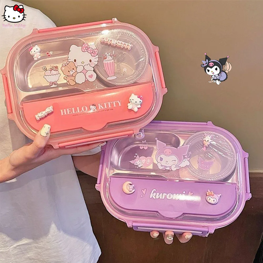 Anime Sanrioed Cinnamoroll Lunch Box Hello Kitty Kuromi Melody Student Eco-Friendly Bento Box Tableware Food Storage Container