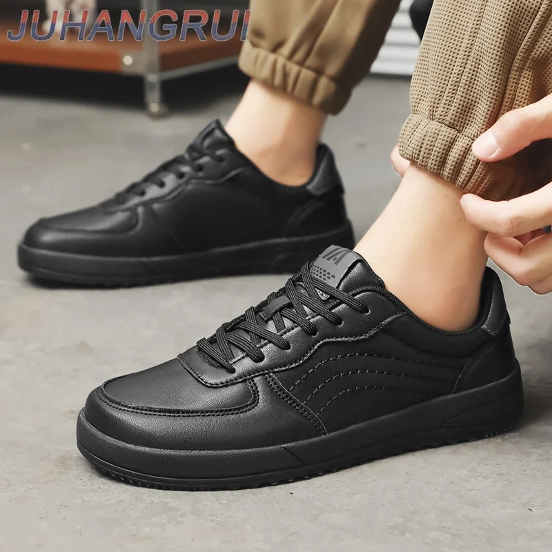 2025 New Mens Casual Shoes Leather Fashion Breathable Sneakers Anti Slip Travel Shoes Lace Up Flats Shoes Comfortable Men Shoes
