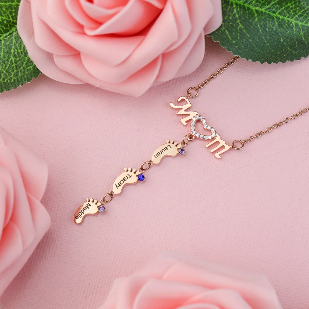 Personal isierte Namen Mutter Halskette Baby Füße Anhänger Halskette Edelstahl Halskette Schmuck Geschenk Muttertag Geschenk – Detail 6