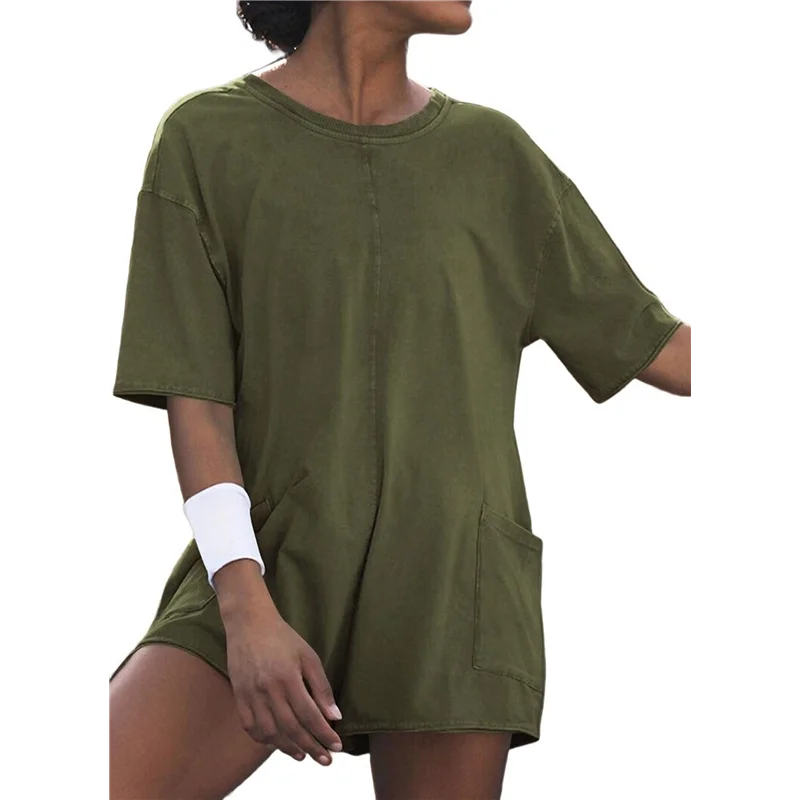 فستان ABRT-Women كاجوال صيفي تي شيرت مرن فضفاض بأكمام قصيرة مع جيب للنساء
