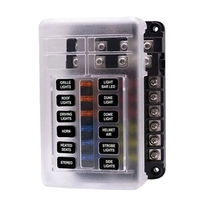 Bloco de fusíveis 12v, kit de caixa de fusíveis de 12 circuitos, com indicador led com caixa de fusíveis marinhos negativos para carro, barco, caminhão rv