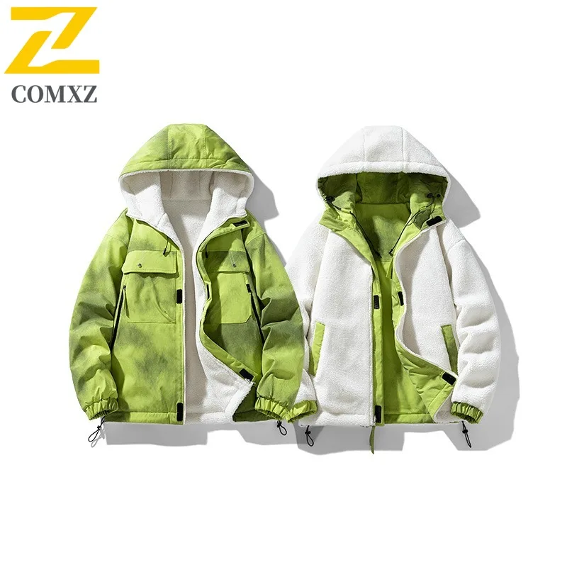 COMXZ Male Padding Jacket Casual Solid Color Outdoor Camping Warm Coat Fashion Hood Collar Streetwear Lightweight Winter Garment