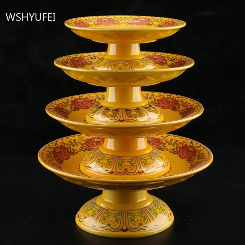 Classic Ceramics Fruit Dish Buddhist Supplies Tall Feet Tribute Plate Home Creativity Tray Decoration Buddha Hall Accessories