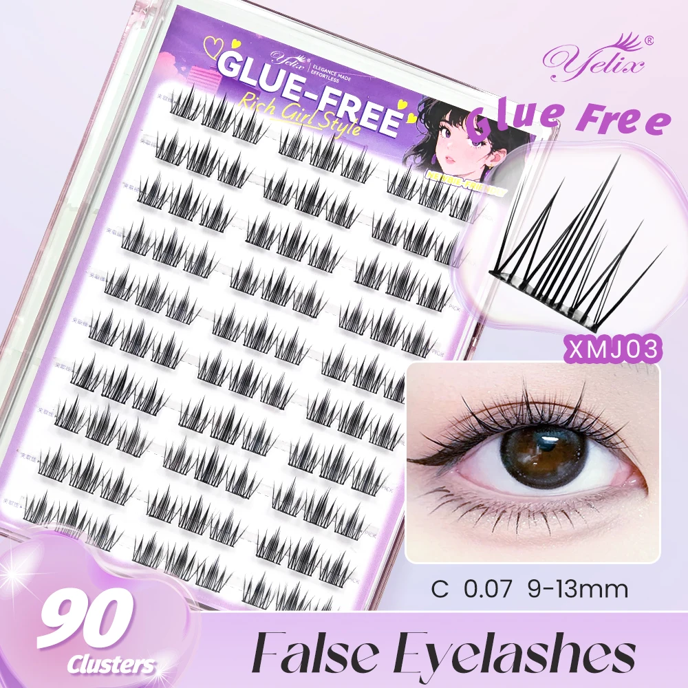 

Yelix Comic Cluster Lashes 10 Rows Glue-free False Eyelashes Single Cluster 9-13MM C Curl Natural Self-adhesive False Eyelashes