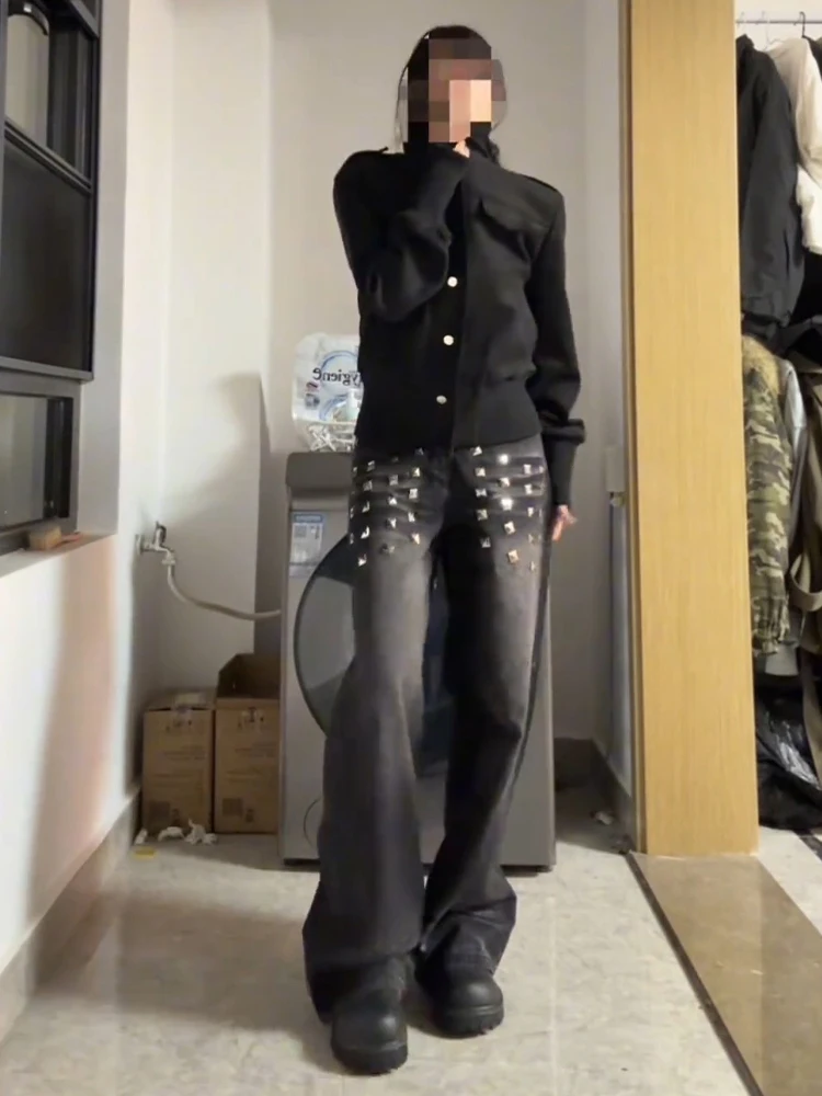 

American Sle Rivet Wide Leg Jeans Men's High Street Waed Loose Slimming Long Trousers Youth Faion Spring Season