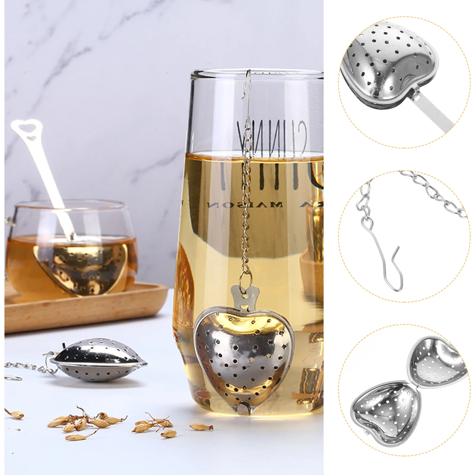 

2Pcs Smooth Polished Heart Tea Infuser Stainless Steel Strainer Perfect for Brewing Loose Tea Home Supply Home Accessory