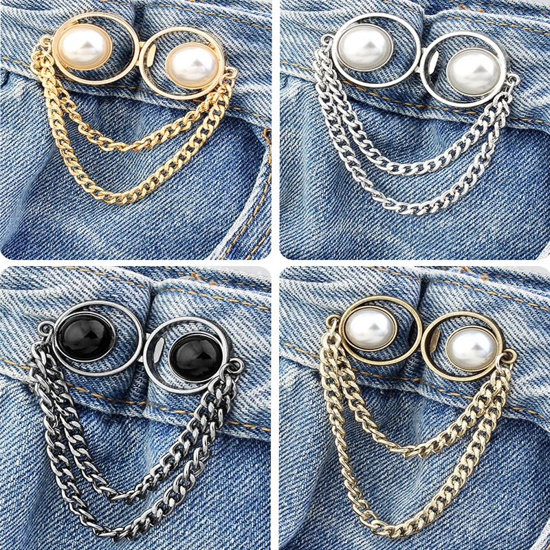 Pearl waist buckle fashionable tassel Tighten Waist Buckle without stitching detachable jeans clip women\'s clothing accessories