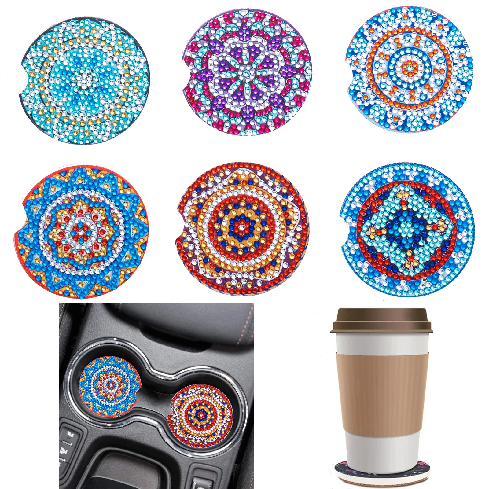 

6PCS Diamond Art Painting Car Diamond Art Cup Pad Cup Mat Cross Stitch Diamond Embroidery Kit for Handmade Craft