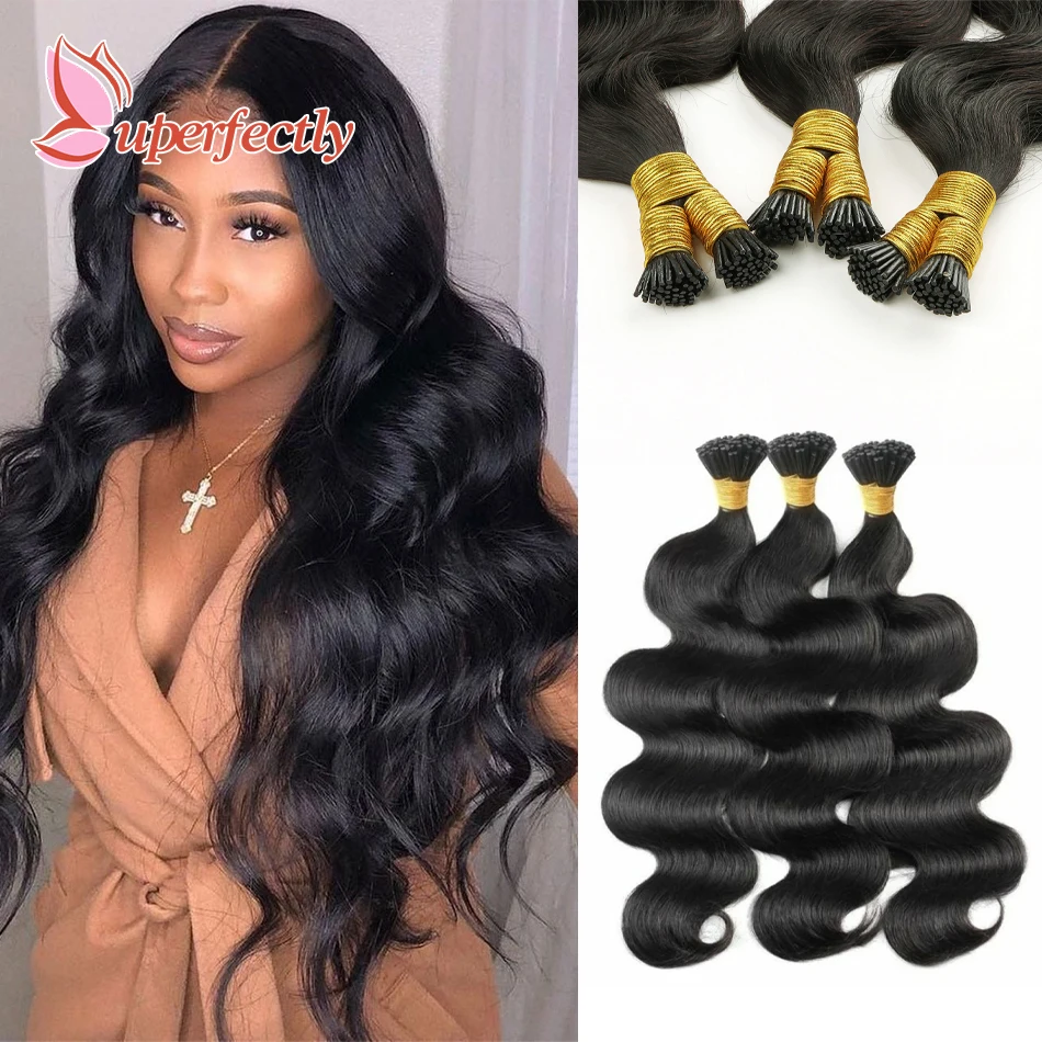 

Наращивание волос Body Wave I-Tip, натуральный черный цвет, кератиновое крепление, наконечники-стик, человеческие волосы для чернокожих женщин, 1.0 г/прядь