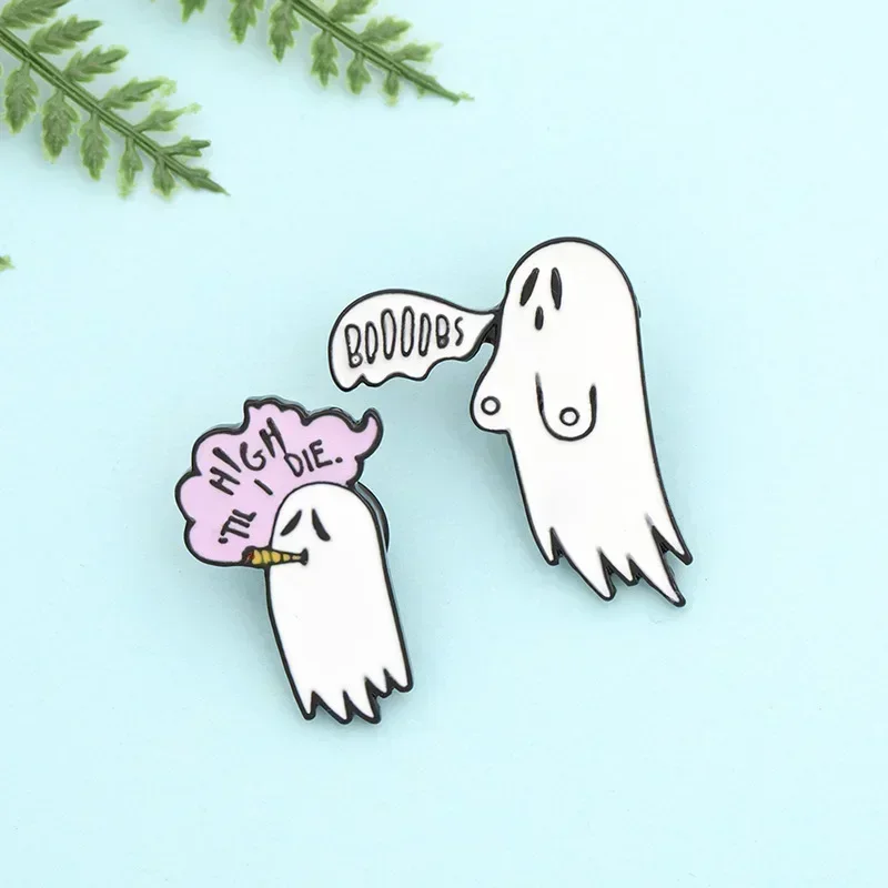 NewFunny Cute BagPendant Smoking Boo Ghost Enamel Needle Breast Pin Cartoon Girl Jacket Lapel Pin Backpack Badge Jewelry Jewelry