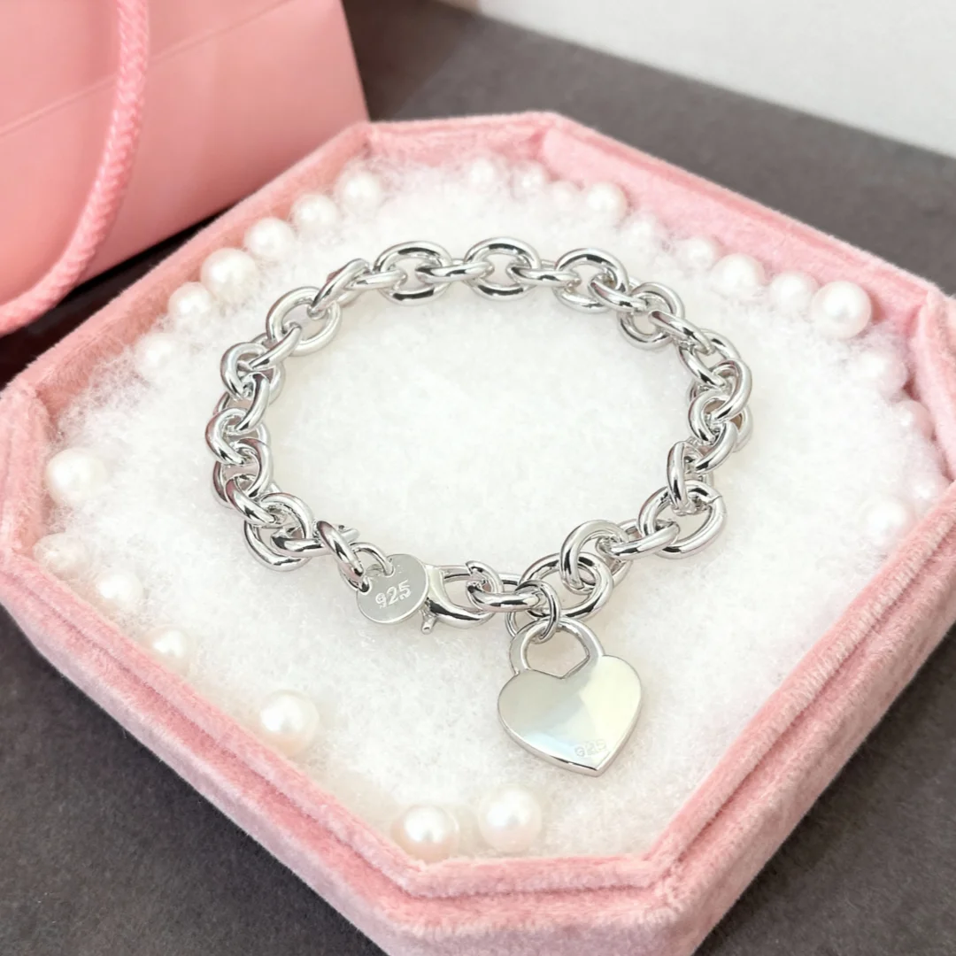 New luxury 20CM 925 Sterling Silver custom heart Lock Bracelets for Women Wedding Christmas gift Party Trinket Fashion Jewelry