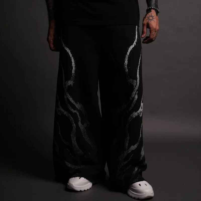Lonely Gothic Streetwear Pants Splatter Print Loose Fit Casual Trousers Dark Academia Men Women Rebellious Style Trousers