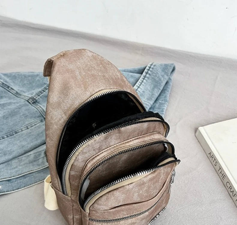 Koreanische Version Vielseitige Weiche Leder-Brusttasche für Herren Große Kapazität Reise-Umhängetasche für Damen Rucksack – Detail 12