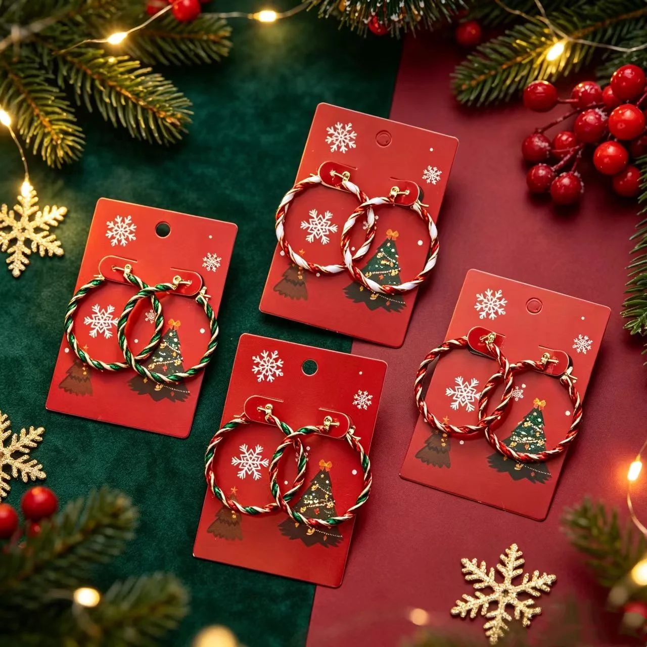 Christmas Enamel Twisted Hoop Earrings for Women Red Green White Circle Dangle Holiday Party Jewelry Winter Gift 6 Colors