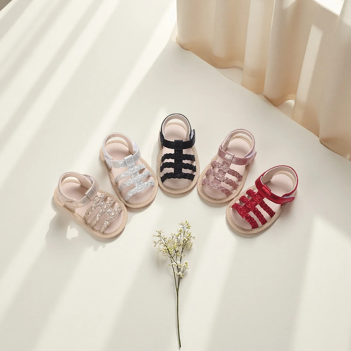 New 0-18M Baby Solid Color Casual and Comfortable Baby Girl Sandals Breathable and Lightweight Summer Open Toe Sandals