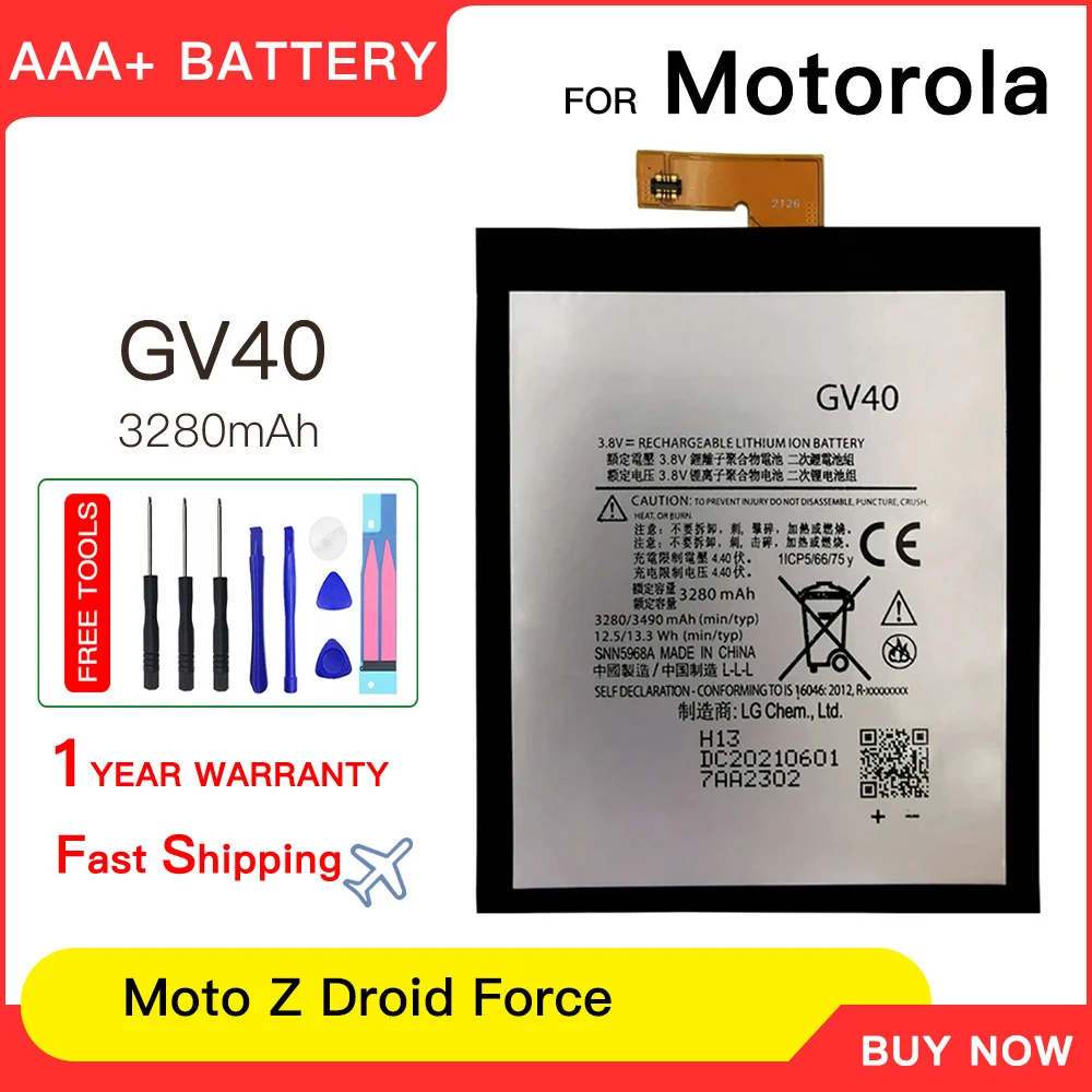 

100% genuine Replacement Battery For Motorola Moto Z Droid Force Moto Z Force, 3280mAh, GV40, XT1650-02 Batteries