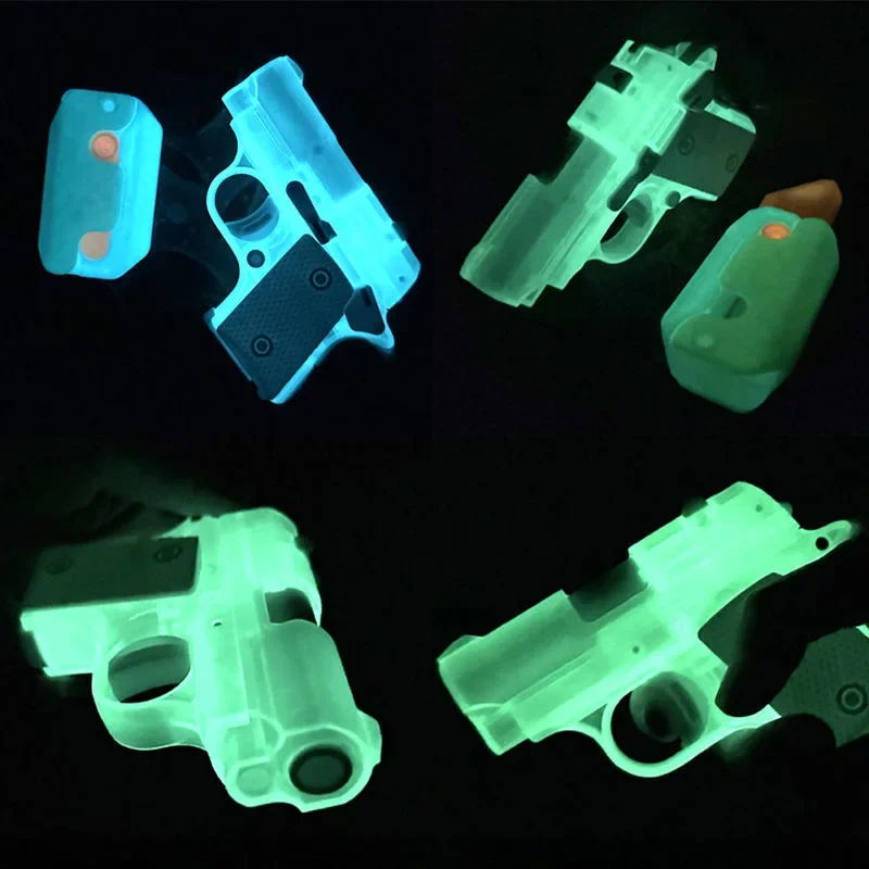 Mainan pistol Mini 1911 gravitasi 3D, cangkang transparan bercahaya, mainan penghilang stres ulang tahun Halloween hadiah Natal