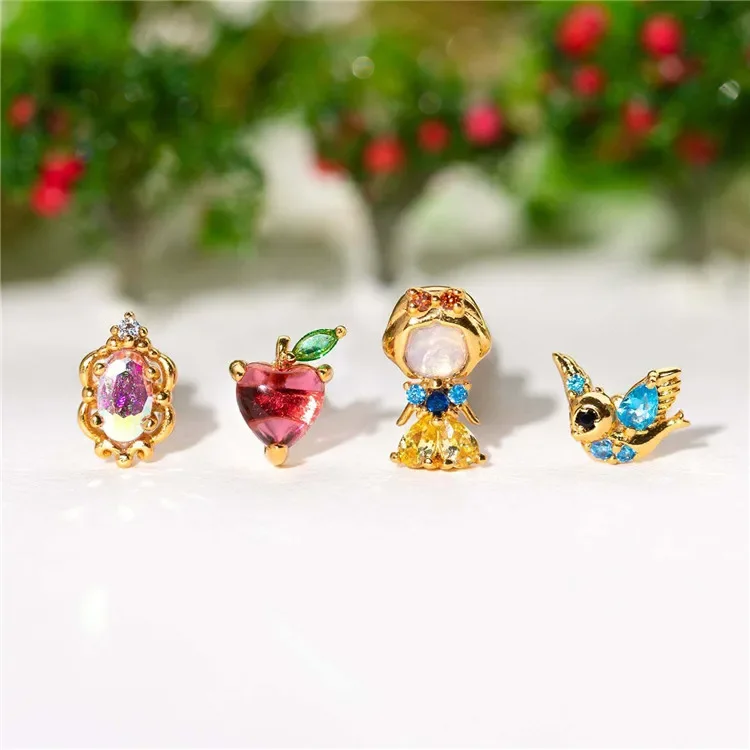 SP Hot Selling Fairy Tale Collection Cute Studs Jewelry 18K Gold Plated Zircon Stud Earrings Kids