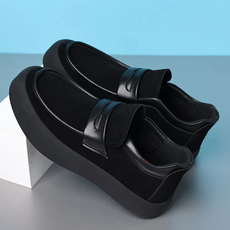 men's fashion original leather shoes black trend brand designer flats shoe party banquet dress slip-on platform loafers zapatos