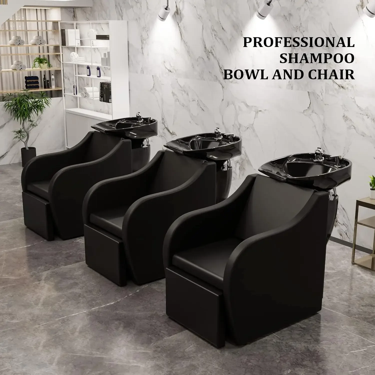 Shampoo Bowls for Salon Electric Shampoo Chair with Reclining Legrest & Tilting Porcelain Shampoo Sink, Hair Washing Station Bac