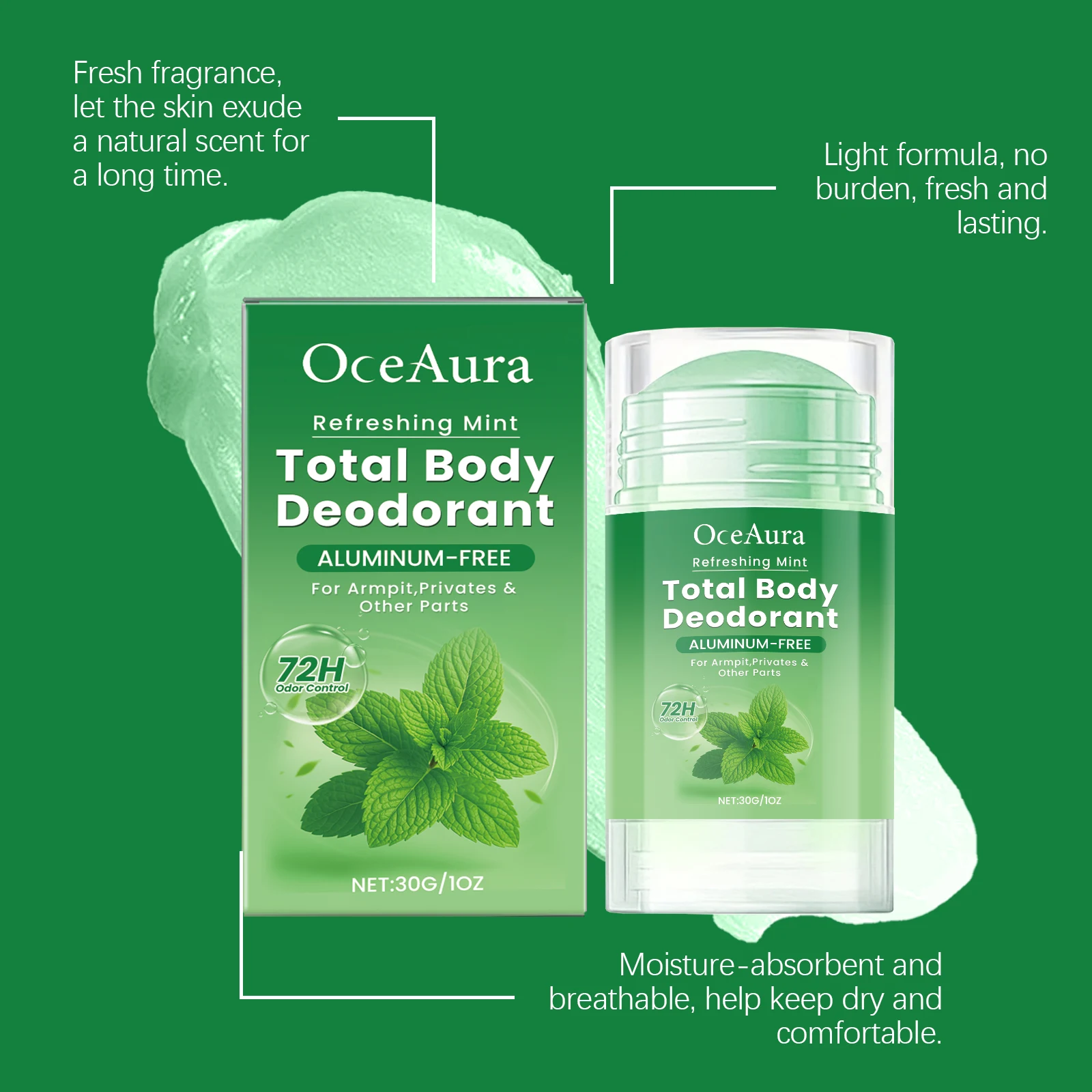 Mint Body Deodorant Stick entfernt Körpergeruch, langanhaltender Mintduft, erfrischende, nicht fettende, schweißfeste Sticks für Männer und Frauen