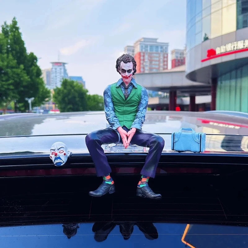 Hot 30cm Joker Sitting Posture Figure Pvc Car Rear Roof Pendant Car Rear Exterior Ornaments Model Car Clown Ornamen Toys Gift