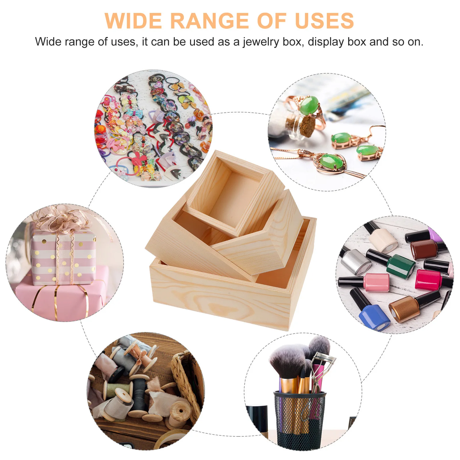 

4Pcs Wooden Display Box Rustic Square Wood Storage Organizer Unfinished Craft Jewelry Holder Wooden Display Box